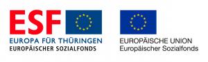 Kombinierte Logos des Europäischen Sozialfonds Thüringen und der Europäischen Union. Unterschrift der Logos. Europa für Thüringen. Europäischer Sozialfonds. Europäische Union. Europäischer Sozialfonds.
