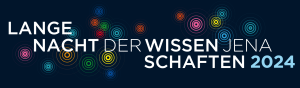 Schriftzug Lange Nacht der Wissenschaften Jena 2024 auf buntem Hintergrund